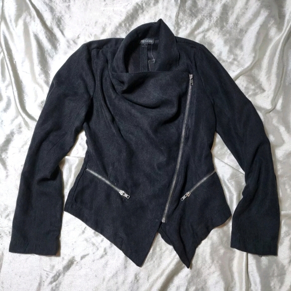 NWT Rampage Black Asymmetrical Zip Faux Micro Suede Long Sleeve Jacket - Picture 3 of 16